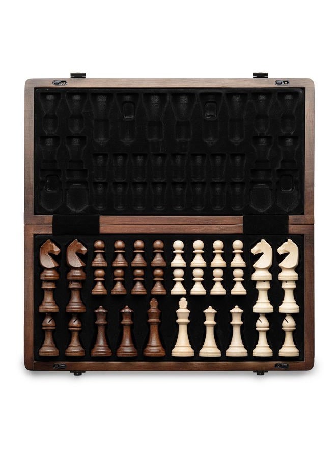 A&A 15 inch Wooden Folding Chess & Checkers Set w/ 3 inch King Height Staunton Chess Pieces - Walnut Box w/Walnut & Maple Inlay - Image 1