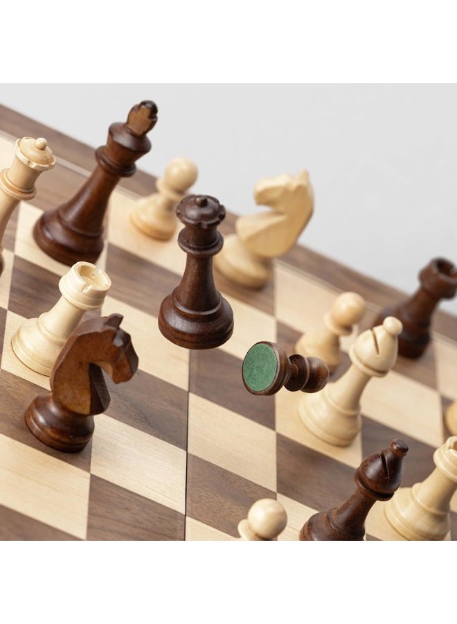 A&A 15 inch Wooden Folding Chess & Checkers Set w/ 3 inch King Height Staunton Chess Pieces - Walnut Box w/Walnut & Maple Inlay - Image 3