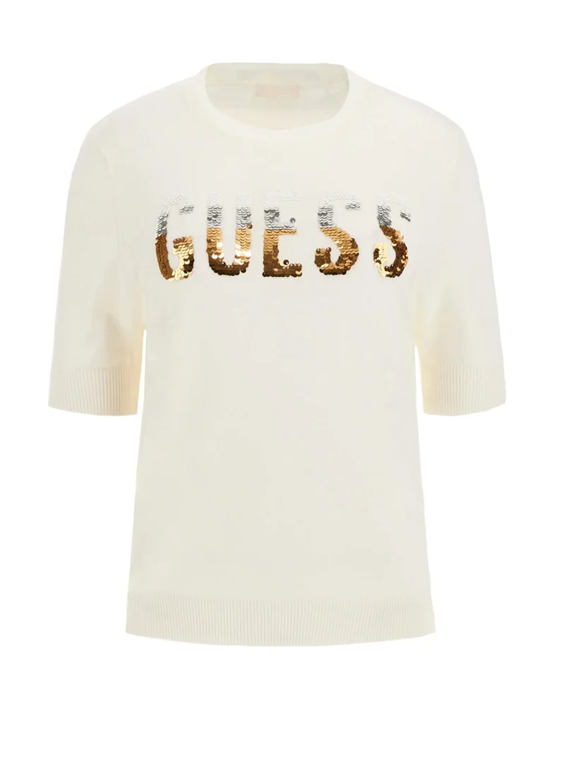 جس Short Sleeve Crew Neck Layla Boxy Logo Sweater