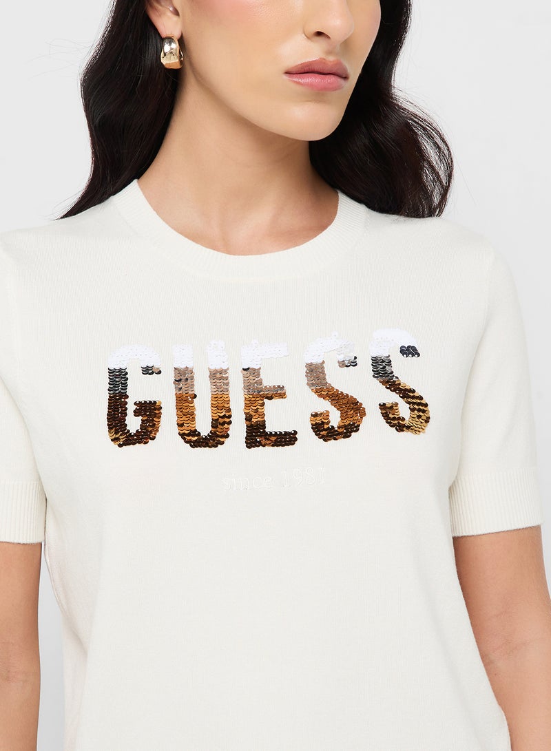 GUESS Short Sleeve Crew Neck Layla Boxy Logo Sweater  - Image 3