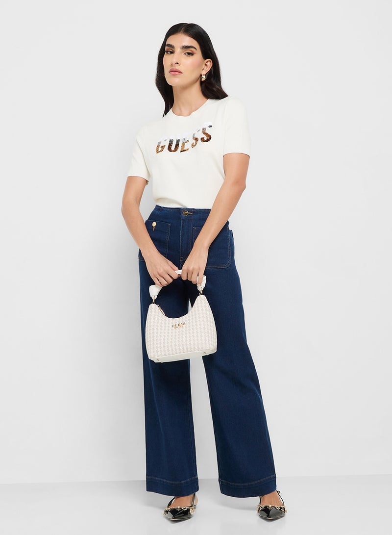 GUESS Short Sleeve Crew Neck Layla Boxy Logo Sweater  - Image 4