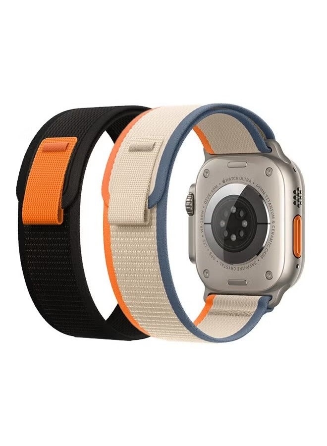 عبوة من قطعتين لسوار ساعة Apple Watch Trail مقاس 49 مم و45 مم و44 مم و42 مم، حزام رياضي من النايلون المنسوج لسلسلة iWatch Ultra/8/7/SE/6/5/4/3/2/1 (أسود، بيج) - Image 1