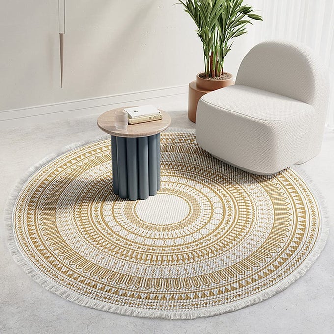 ROUND COTTON RUG WOVEN TASSEL THROW RUG WASHABLE AREA RUG FOR LIVING ROOM BEDROOM KITCHEN BATHROOM SHAPES YELLOW
