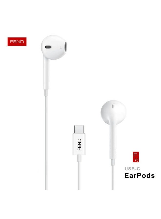 فيند سماعات أذن سلكية FEND F75 USB-C مزودة بميكروفون مدمج وتحكم في مستوى الصوت، صوت ستيريو عالي الدقة، سماعات من النوع C سهلة التوصيل والتشغيل متوافقة مع iPhone 17 Pro Max/ 17 Pro / 17 Air / 17 - Image 1