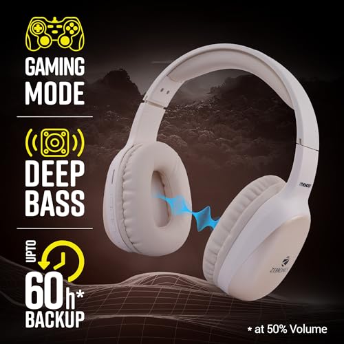 ZEBRONICS Thunder Pro (2026 Upgrade) Wireless Headphones, BT v6.0, True 60 hrs Playback, 40mm Drivers, ENC, Gaming Mode, Dual Pairing, Deep Bass, AUX & microSD, Rapid Charging (Beige) - Image 3