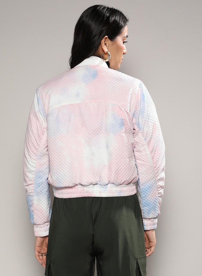 كامبوس سوترا سترة نسائية منتفخة مبطنة باللونين الأزرق الفاتح والوردي الفاتح ومصنوعة من الألماس الصغير - Image 3