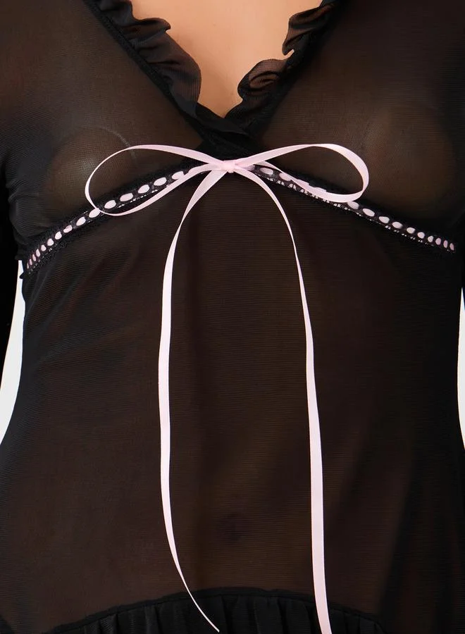 Styli Styli Ruffle and Bow Detail Bell Sleeves Slip with Briefs