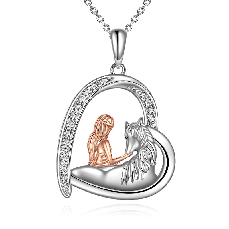LUHE Horse Necklace Jewelry Gifts for Women Sterling Silver Love Heart Women with Horse Pendant Necklace Jewelry Gifts - Image 1