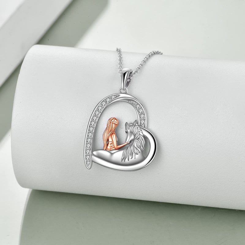 LUHE Horse Necklace Jewelry Gifts for Women Sterling Silver Love Heart Women with Horse Pendant Necklace Jewelry Gifts - Image 4