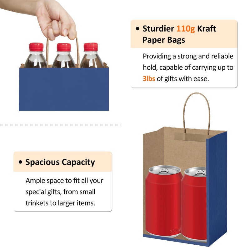 BagDream Small Gift Bags 25Pcs 5.25x3x8 Navy Blue Paper Bags with Handles, Kraft Paper Sacks for Small Gifts, Birthday, Wedding Party Favor, Retail, Merchandise - Image 3