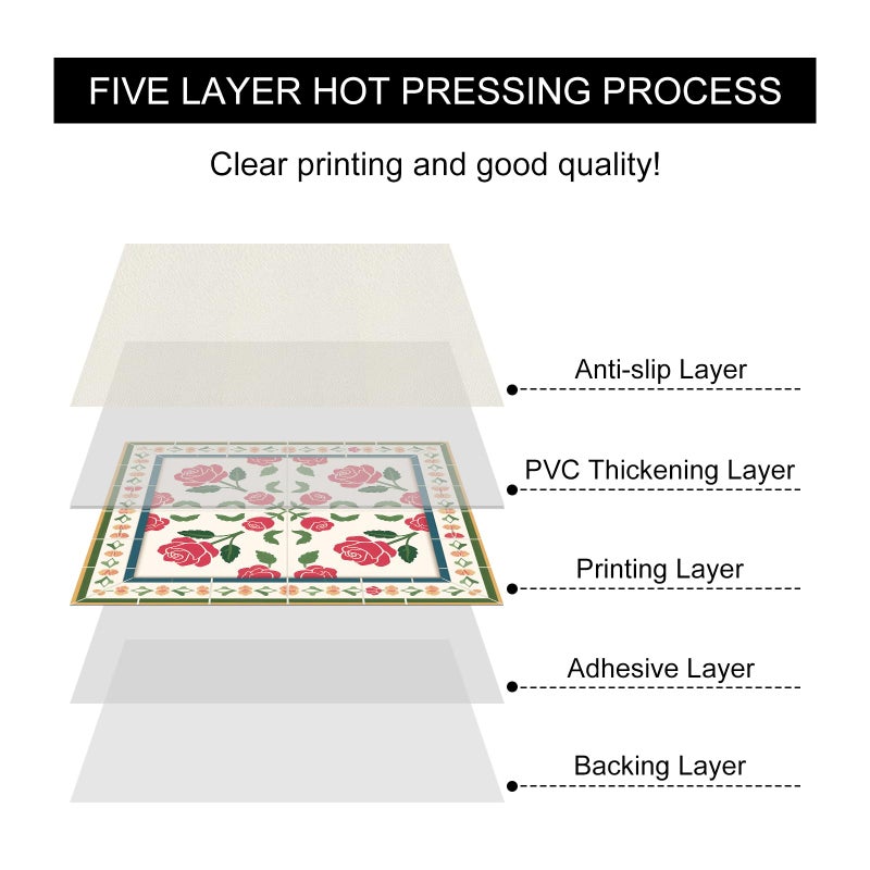HOMETITUTE 10PCS 12x12 Inch Red Rose Pattern with Colorful Border Floor Tiles Peel and Stick Removable Self Adhesive DIY Vinyl Flooring Stickers for Kitchen Bathroom Living Room Entryway Home Decor - Image 2