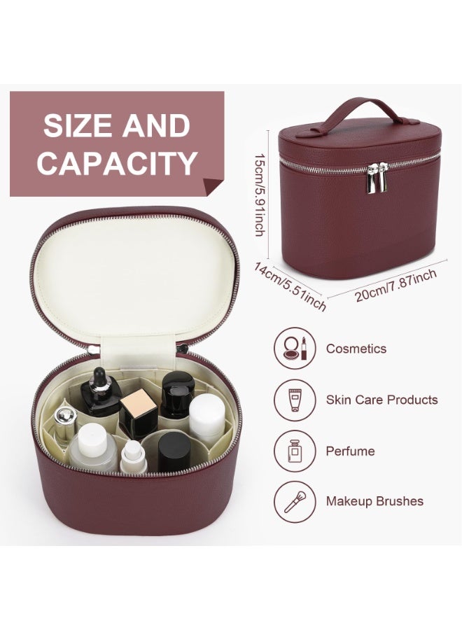 كيس ماكياج قضية الغرور مع مقسمة قابلة للإزالة كيس المرحاض حقيبة مستحضرات التجميل المحمولة كيس ماكياج منظم القضية ، بورغوندي - Image 3