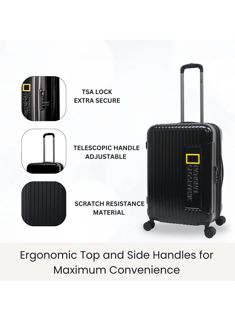 NATIONAL GEOGRAPHIC National Geographic Canyon ABS/PC Hardshell Large Check-In Suitcase Black, Durable Lightweight Expandable Anti-theft Zipper TSA Lock Travel Luggage, 4 Double Wheel Trolley Bag (71 cm/28 Inch).