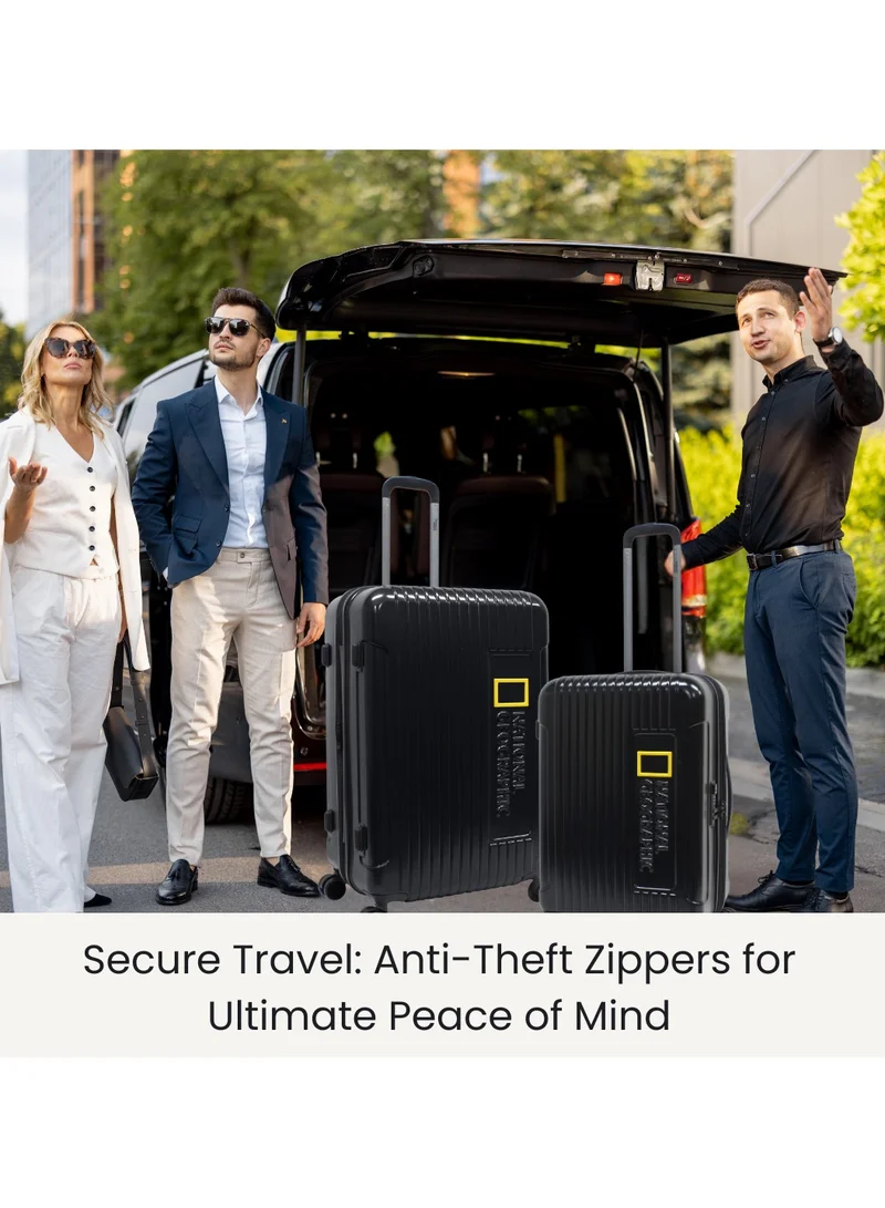 NATIONAL GEOGRAPHIC National Geographic Canyon ABS/PC Hardshell Large Check-In Suitcase Black, Durable Lightweight Expandable Anti-theft Zipper TSA Lock Travel Luggage, 4 Double Wheel Trolley Bag (71 cm/28 Inch).
