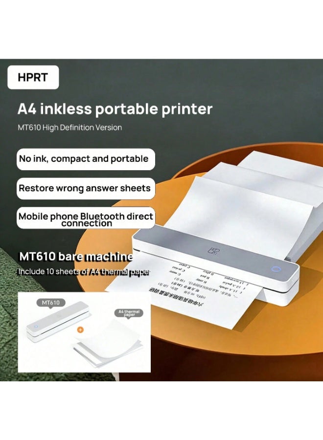 HPRT MT610 Portable Thermal Printer, A4 Bluetooth Printer, 203 DPI Inkless Printer with USB Type-C, for iOS, Android, Windows and macOS, Documents, Study and Mobile Office (29.5 × 8.2 × 7.2 cm) - Image 2