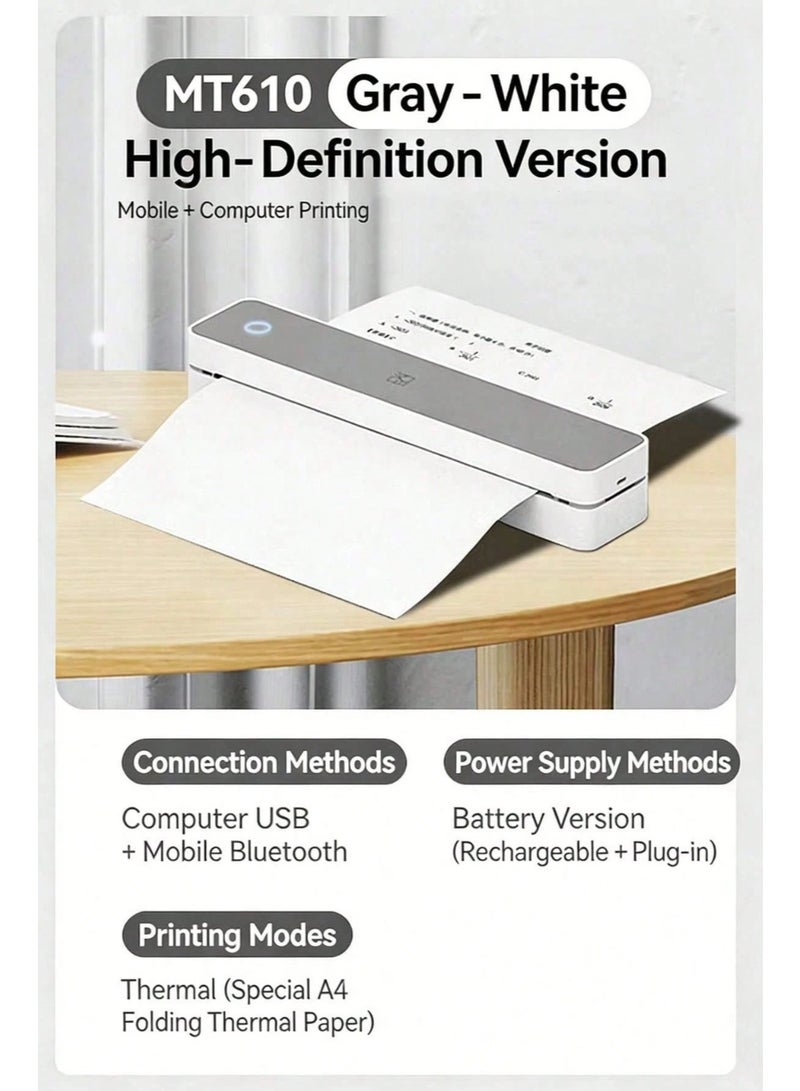 HPRT MT610 Portable Thermal Printer, A4 Bluetooth Printer, 203 DPI Inkless Printer with USB Type-C, for iOS, Android, Windows and macOS, Documents, Study and Mobile Office (29.5 × 8.2 × 7.2 cm) - Image 5