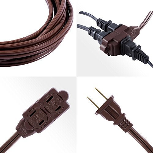 GE 3-Outlet Extension Cord with Multiple Outlets 9 Ft Power Strip 2 Prong 16 Gauge Twist-to-Close Safety Covers Outdoor Extender UL Listed Brown 51942 - Image 4