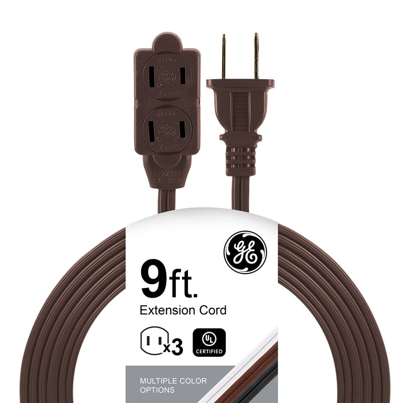 GE 3-Outlet Extension Cord with Multiple Outlets 9 Ft Power Strip 2 Prong 16 Gauge Twist-to-Close Safety Covers Outdoor Extender UL Listed Brown 51942 - Image 5