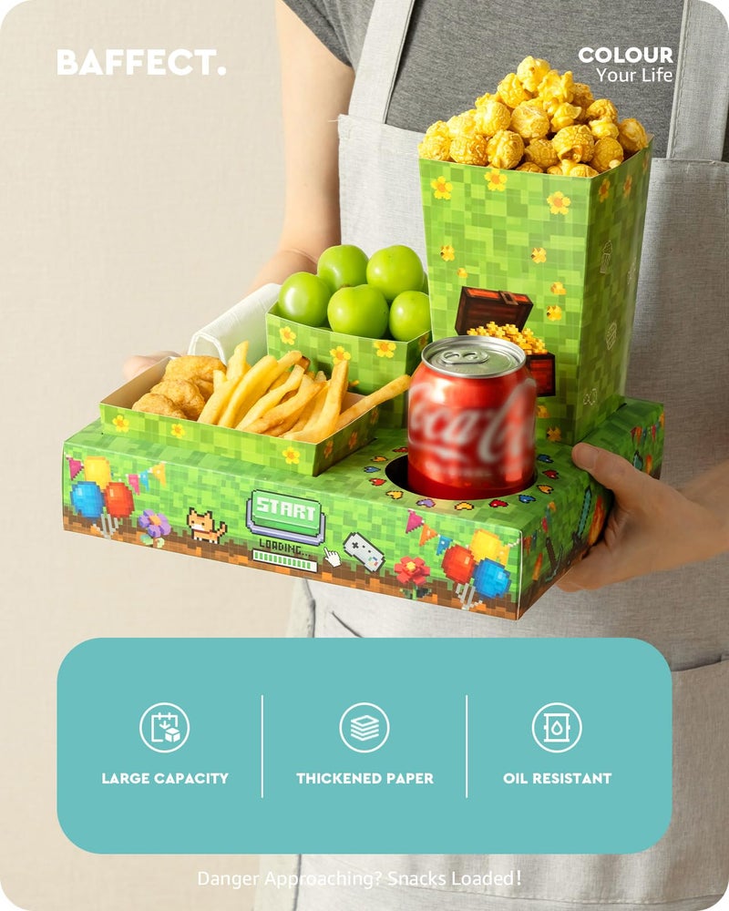Baffect Movie Night Snack Trays 100pcs Include 20 Pixel Party Trays, 20 Popcorn Boxes, 20 Salad Bowls, 20 Nacho Bowls, 20 Movie Party Invitations, Outdoor Movie Night Supplies For Nacho Bar - Image 2