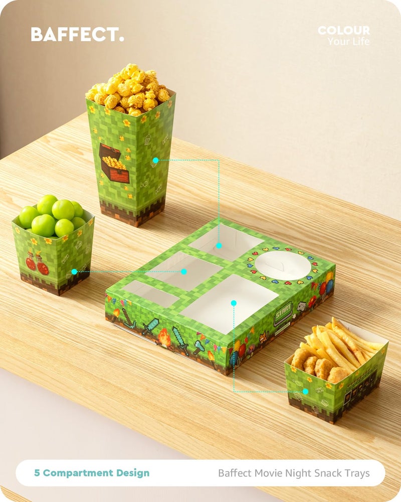 Baffect Movie Night Snack Trays 100pcs Include 20 Pixel Party Trays, 20 Popcorn Boxes, 20 Salad Bowls, 20 Nacho Bowls, 20 Movie Party Invitations, Outdoor Movie Night Supplies For Nacho Bar - Image 3