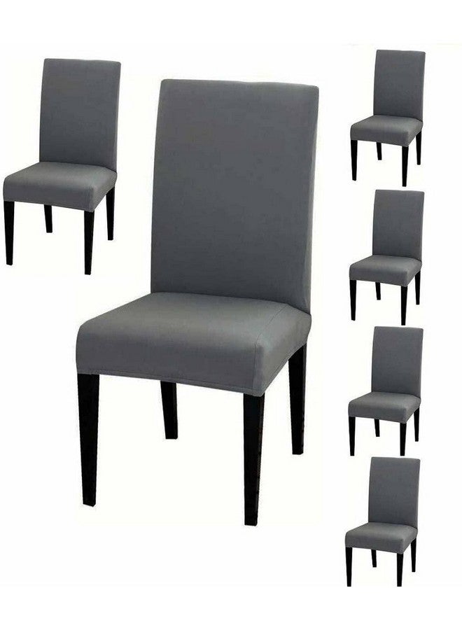 BRIDA ® Polyester, Polyester Blend Stretchable Solid Plain Dining Chair Covers Elastic Chair Seat Case Protector, Slipcovers (6 Chair Cover, Plain Grey) - Image 1