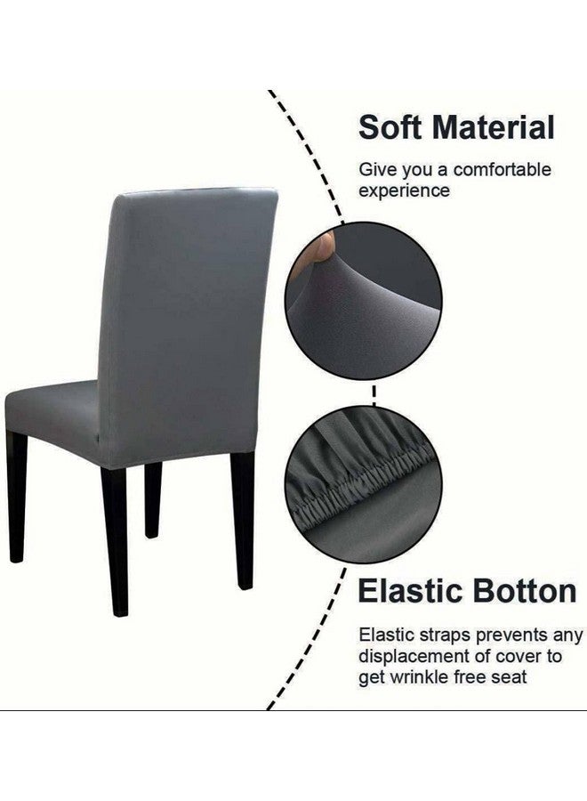 BRIDA ® Polyester, Polyester Blend Stretchable Solid Plain Dining Chair Covers Elastic Chair Seat Case Protector, Slipcovers (6 Chair Cover, Plain Grey) - Image 2