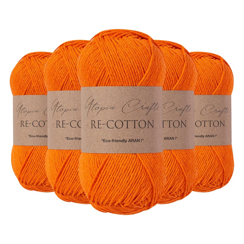 Utopia Crafts ReCotton Knitting Yarn 5X 100g Pumpkin Orange