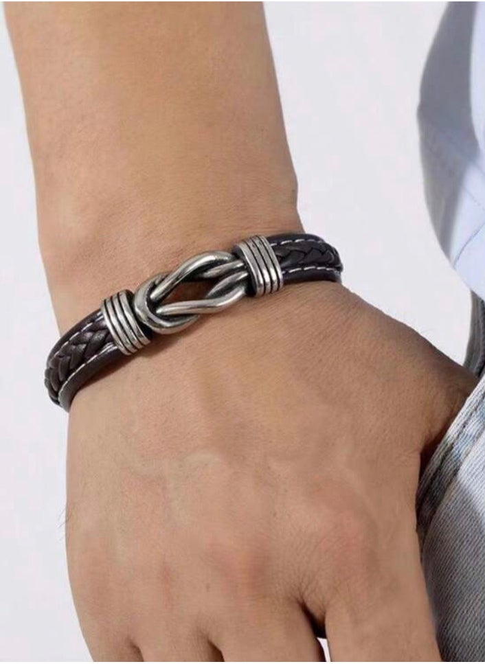 JewelryLand - Men’s Dark Brown Bracelet Made Of High Quality PU Leather - Image 1