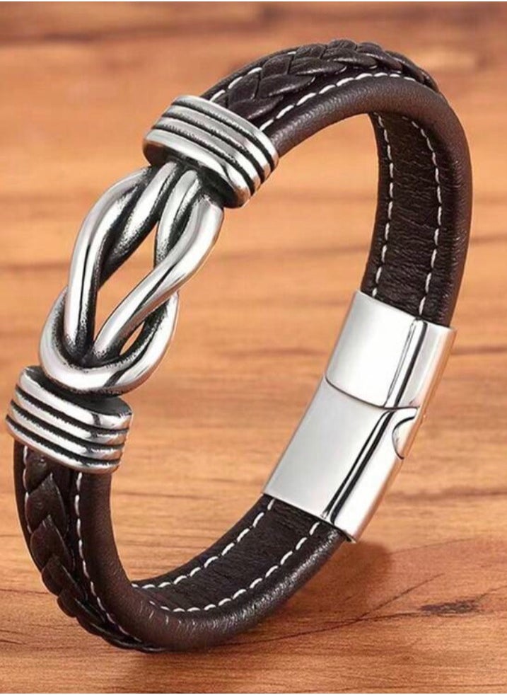 JewelryLand - Men’s Dark Brown Bracelet Made Of High Quality PU Leather - Image 1