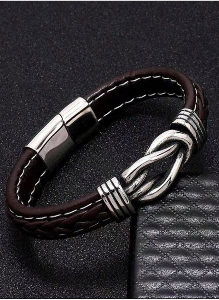 JewelryLand - Men’s Dark Brown Bracelet Made Of High Quality PU Leather - Image 1