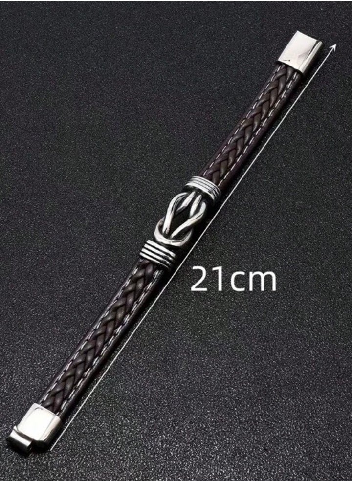 JewelryLand - Men’s Dark Brown Bracelet Made Of High Quality PU Leather - Image 1