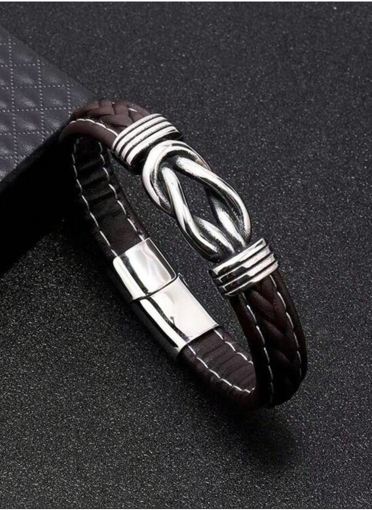 JewelryLand - Men’s Dark Brown Bracelet Made Of High Quality PU Leather - Image 1