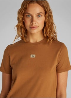 Calvin Klein Jeans Women's Woven Label Regular Fit T-Shirt - Cotton, Brown  - Image 5