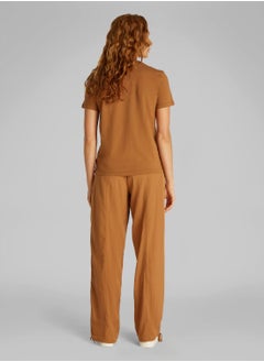 Calvin Klein Jeans Women's Woven Label Regular Fit T-Shirt - Cotton, Brown  - Image 4