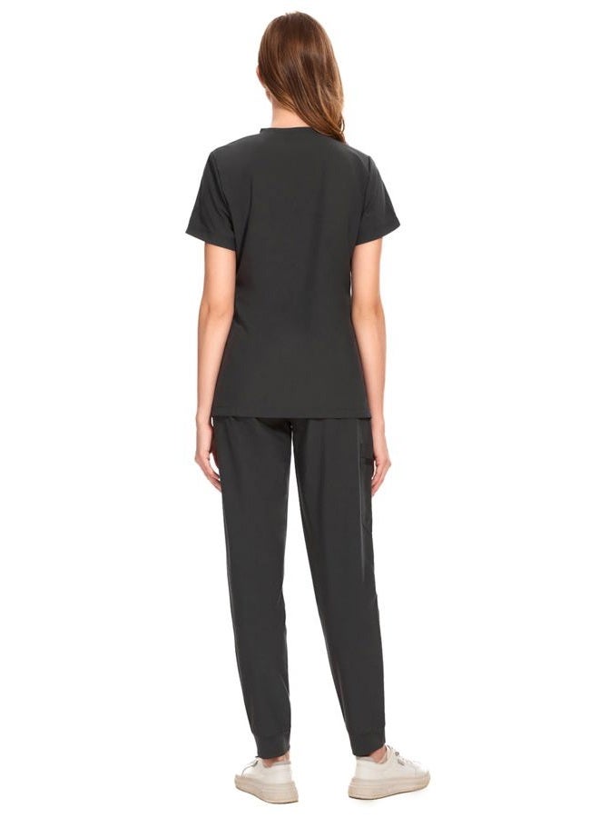 COZYFIT Medical Scrubs for Women Set - Curved V-Neck Scrub Top & Jogger Pants with 8 Pockets - Dark Grey, S - Image 2