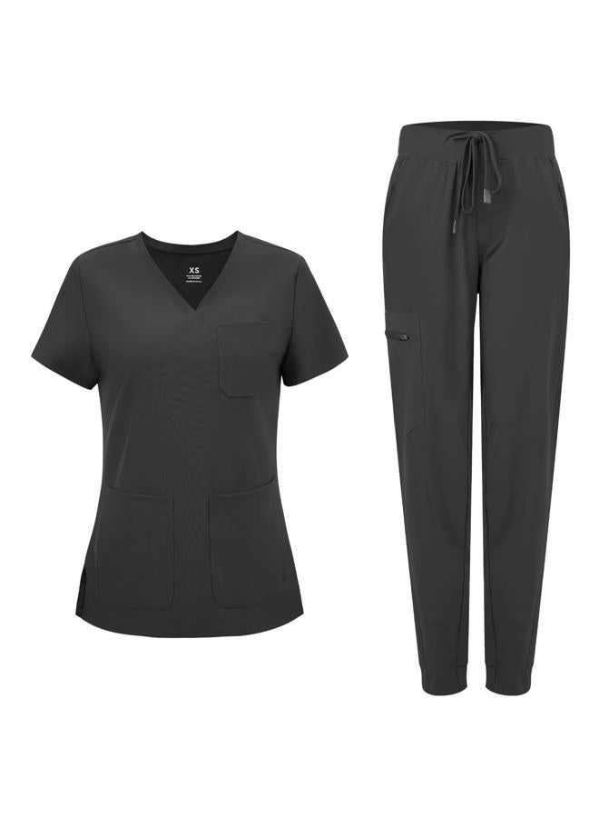 COZYFIT Medical Scrubs for Women Set - Curved V-Neck Scrub Top & Jogger Pants with 8 Pockets - Dark Grey, S - Image 1