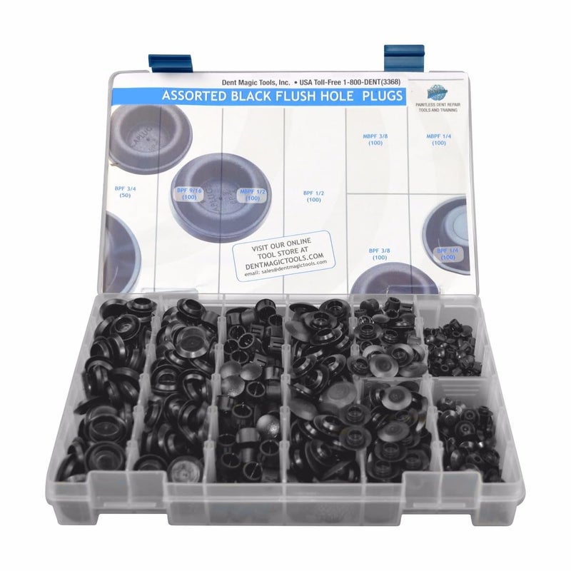 750 Count Assorted Hole Plug Kit 14 to 34 Flush Locking Hole Plugs Plastic Body Sheet Metal Plugs for Paintless Dent Repair Dent Magic PDR Tools