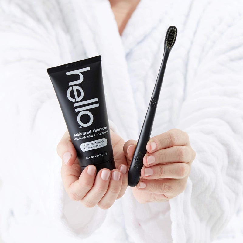 Hello Charcoal Infused Soft Bristle Toothbrush, Black, BPA Free, Vegan, Plant Based Handle, 1 Count (Pack of 6) - Image 5