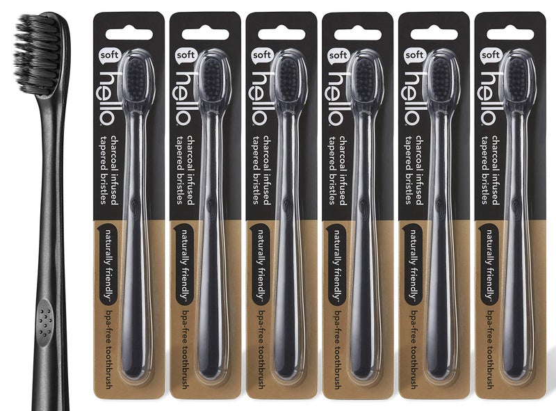 Hello Charcoal Infused Soft Bristle Toothbrush, Black, BPA Free, Vegan, Plant Based Handle, 1 Count (Pack of 6) - Image 1