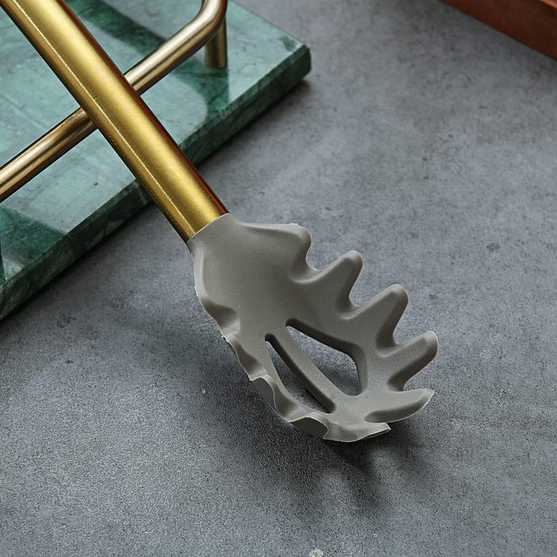 Berglander Gold Spaghetti Spoon, Non-stick Silicone Pasta Server With Titanium Gold Plating Handle, Spaghetti Server For Cooking, Pasta Fork, Noddle Fork, Dishwasher Safe, Easy to Clean - Image 5