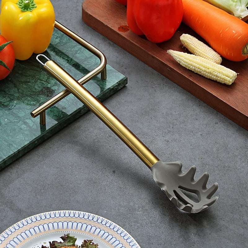 Berglander Gold Spaghetti Spoon, Non-stick Silicone Pasta Server With Titanium Gold Plating Handle, Spaghetti Server For Cooking, Pasta Fork, Noddle Fork, Dishwasher Safe, Easy to Clean - Image 3
