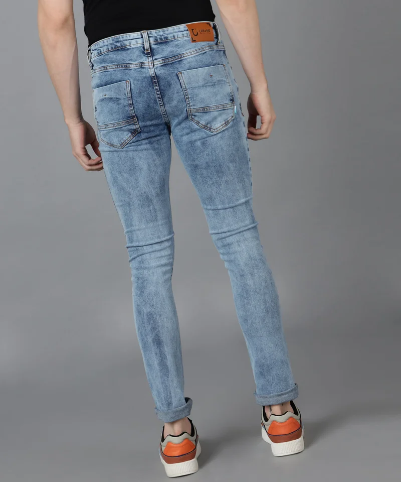 Urbano Fashion  Urbano Fashion Men's Light Blue Skinny Fit Washed Jeans Stretchable  | Best Price UAE