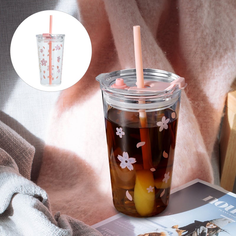 1 Set Juice Cup Glass Cup with Lid Water Drinking Cup for Home - Image 4
