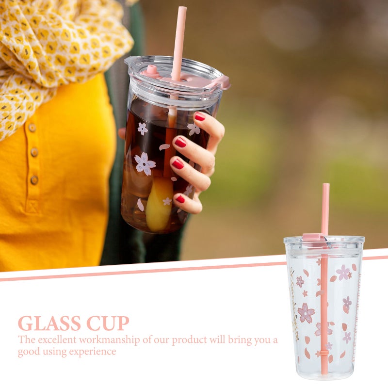 1 Set Juice Cup Glass Cup with Lid Water Drinking Cup for Home - Image 5