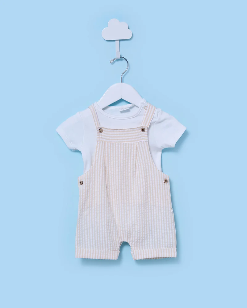 Redtag Baby Boys Beige Check Dungaree Set