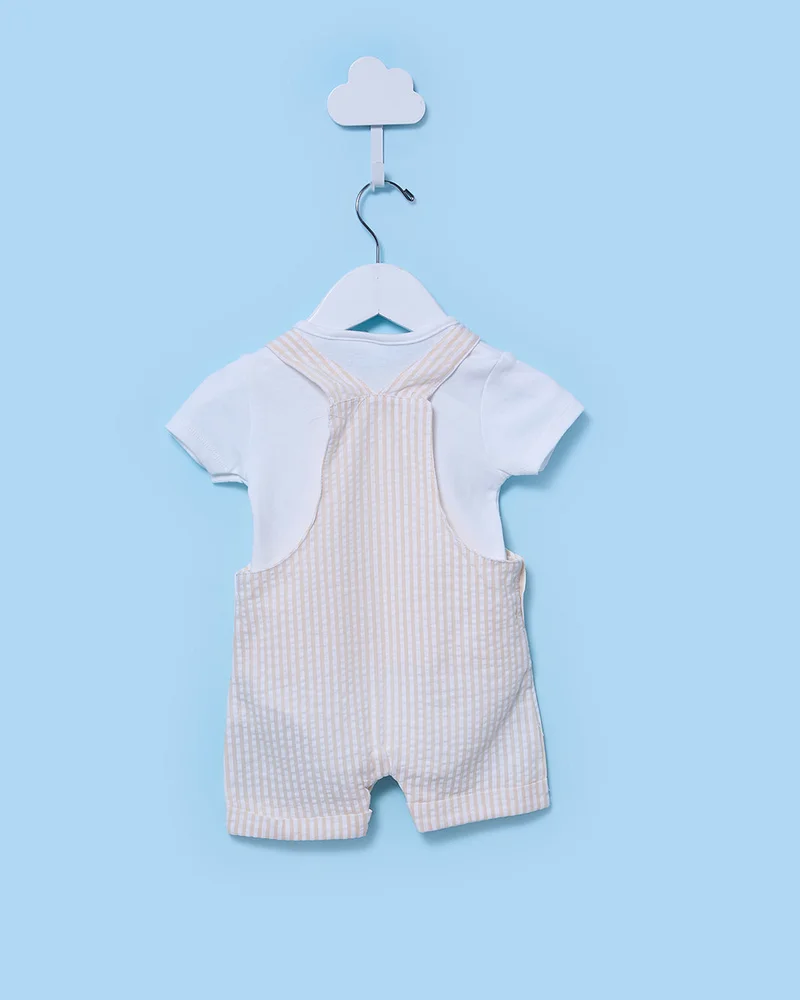 Redtag Baby Boys Beige Check Dungaree Set