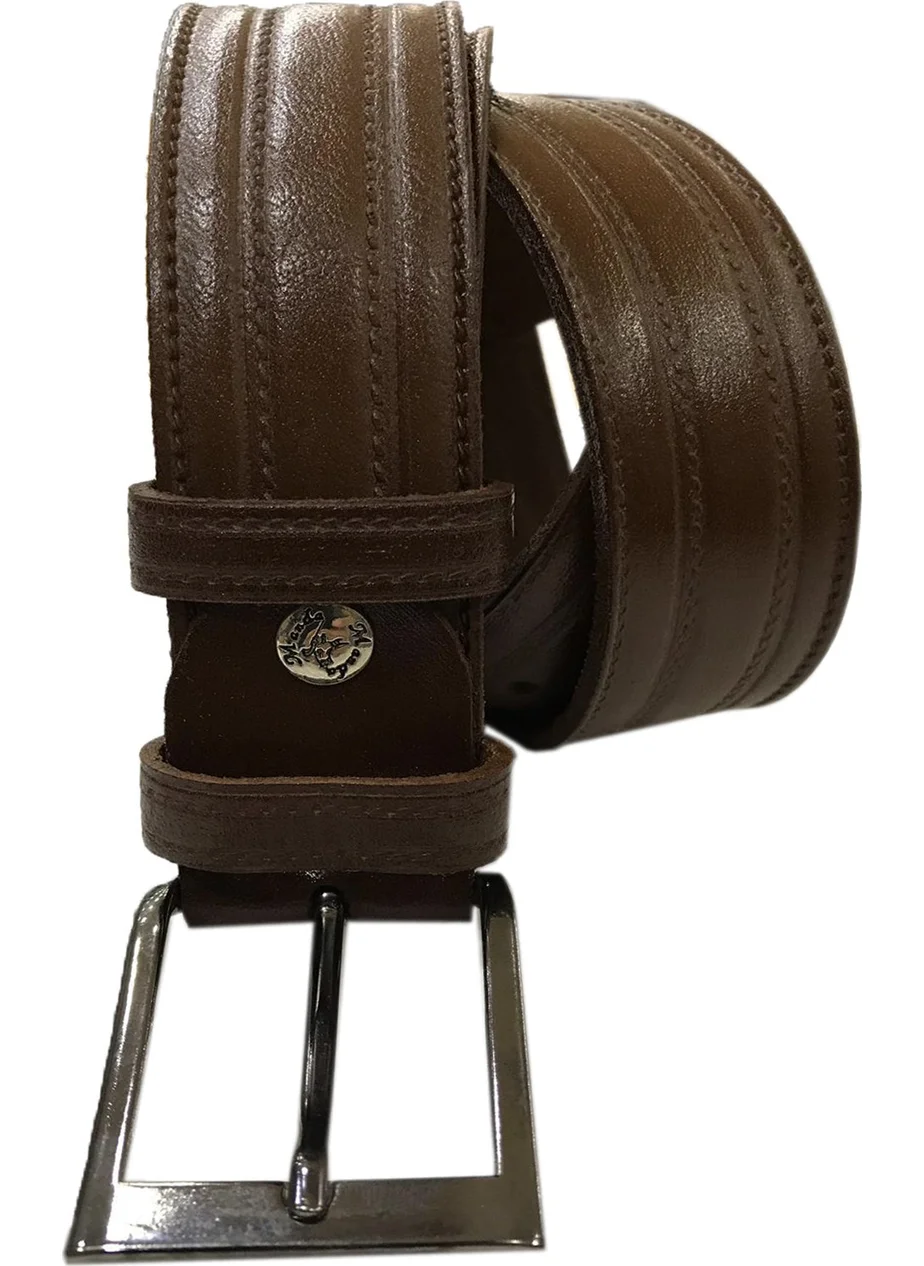 Varetta Brown Stripe Pattern Wide Leather Belt