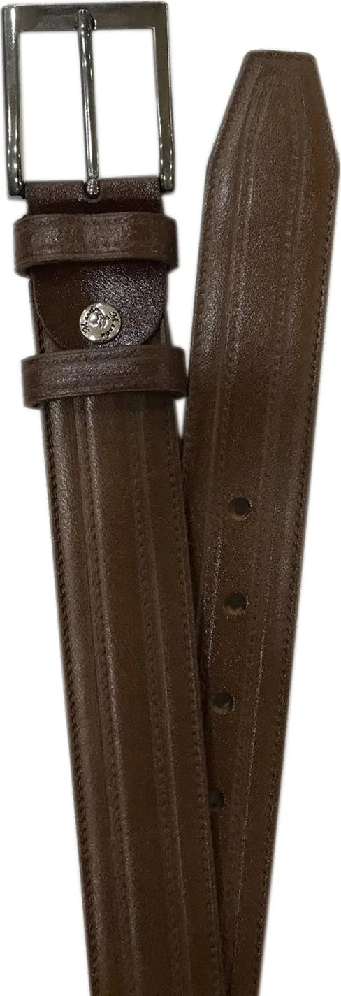 Varetta Brown Stripe Pattern Wide Leather Belt