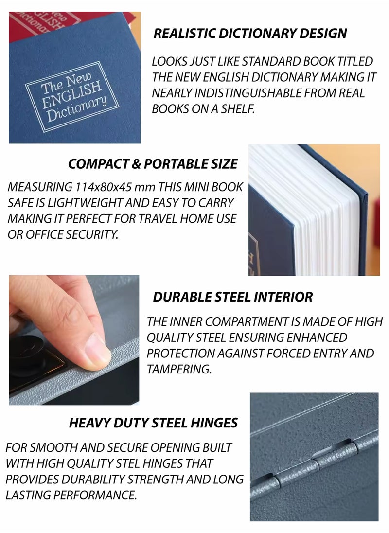 Toshionics Home Security Steel Dictionary Book Safe with Key Lock Hidden Diversion Safe Box for Cash Small Jewelries and Valuables Mini Portable Safe in Realistic Book Design Durable Steel Construction Secret Money Box for Home Office and Travel  - Image 2