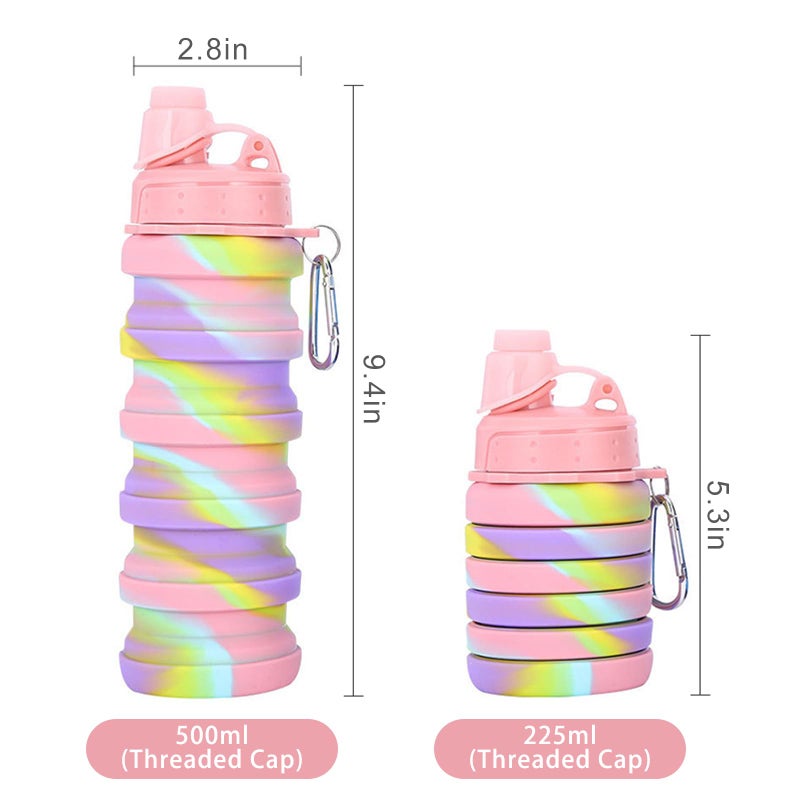 YCTMALL Collapsible Water Bottles Two Pack Travel Sports Portable Sport Bottle comes with mountaineering Buckle 500ml Silicone Water-proof Camping Bottle (Pink and Purple Color) - Image 5